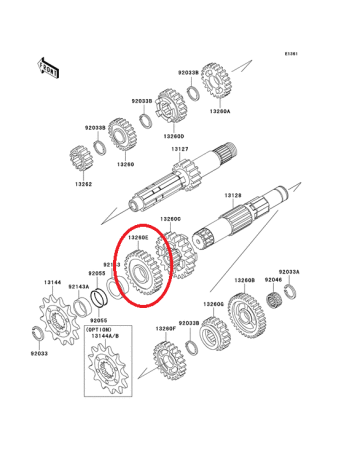 Шестерня 2й передачи 23 зуба KX250(07, original)