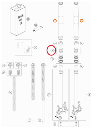 Рем. к-т направляющих вилки KTM/HQ125/250/350/450(с16) original