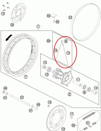 Спица переднего колеса 14'' KTM65 правая