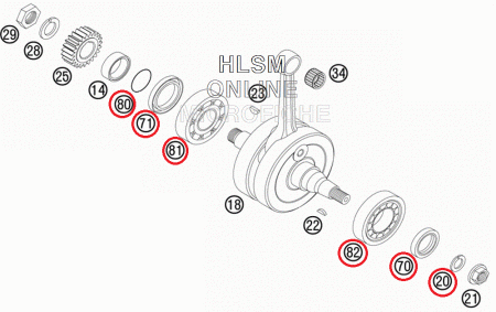 Подшипники коленвала+сальники KTM125SX(с11)